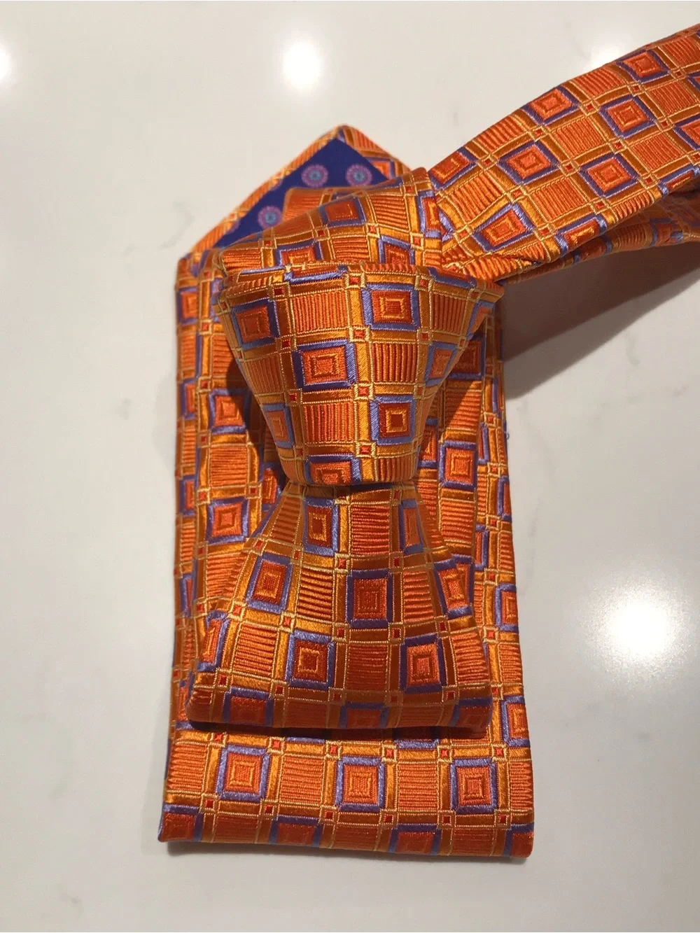 Ted Baker London Orange and Purple Checked Geometric Classic Tie NWT